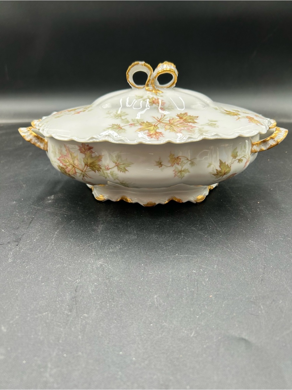 Haviland Limoges Porcelain Covered Serving Dish with Autumn Leaf Motif